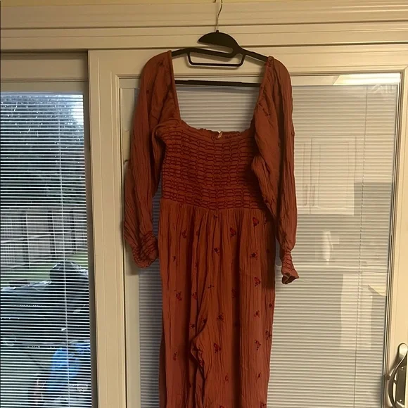 Free People Terracotta Jumpsuit with Embroidered Accents - Picture 1 of 2